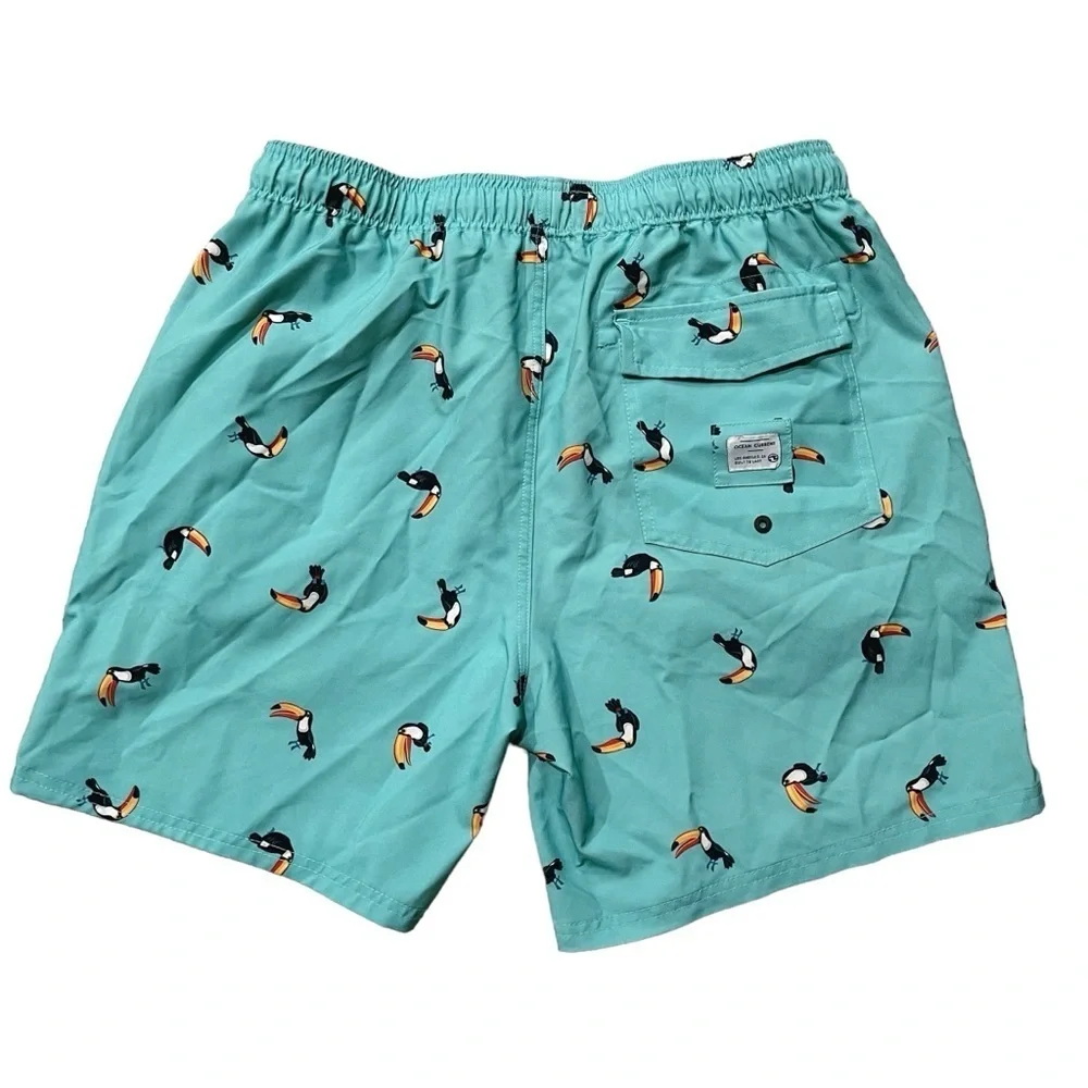 Ocean Current Men XL Swim Board Shorts Fast Dry Trunks Teal Blue Hawaiian Bird